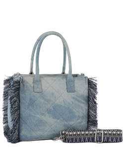 Quilted Tie Dyed Denim Tote with Guitar Strap JY0492M LIGHT DENIM